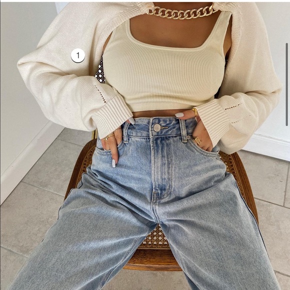 Bloggers Beige Knit gold Chain Arm warmer sleeve BLOGGER'S FAVE! - Picture 1 of 13